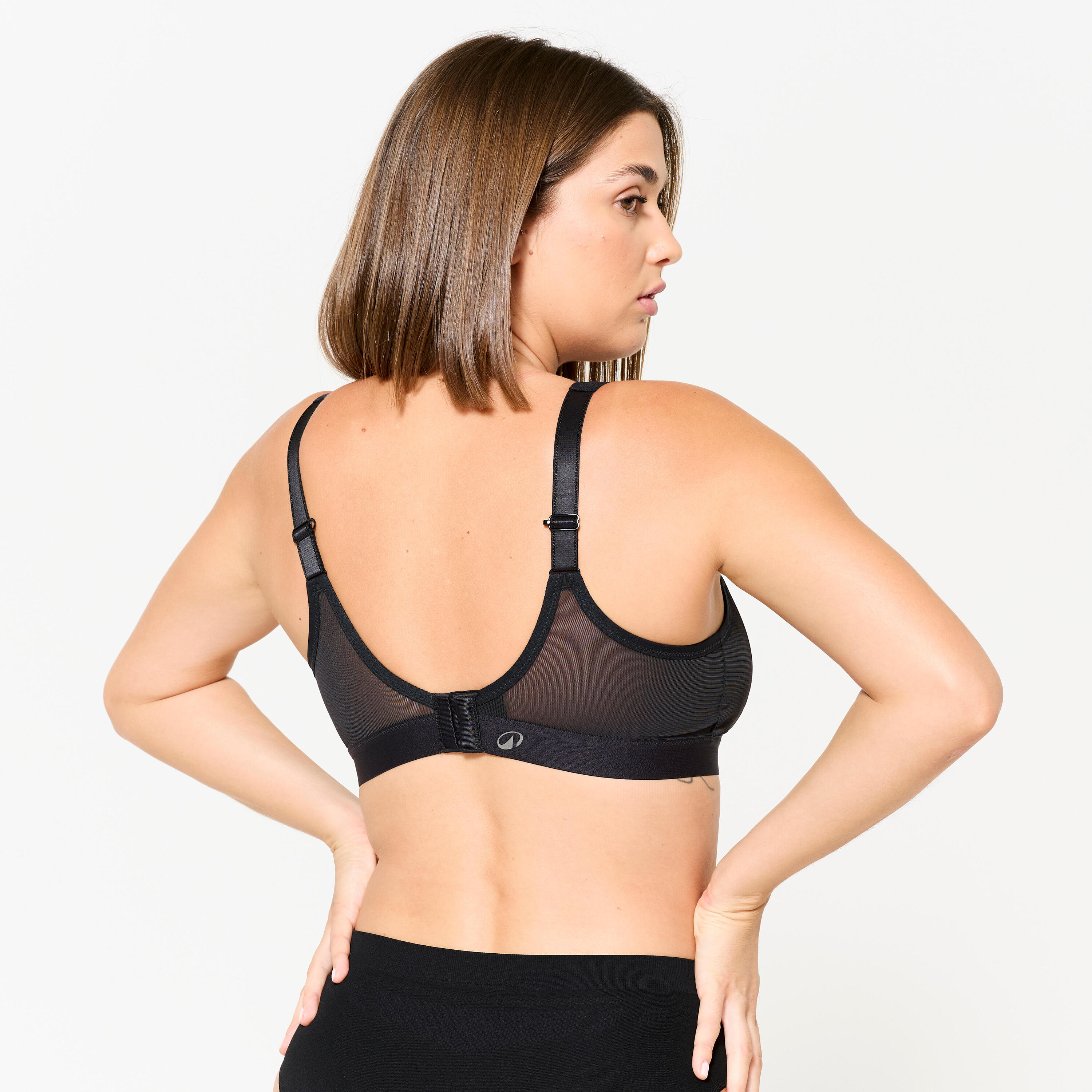 Sport-BH Bustier Damen kreuzbare Träger starker Halt - schwarz  3/8