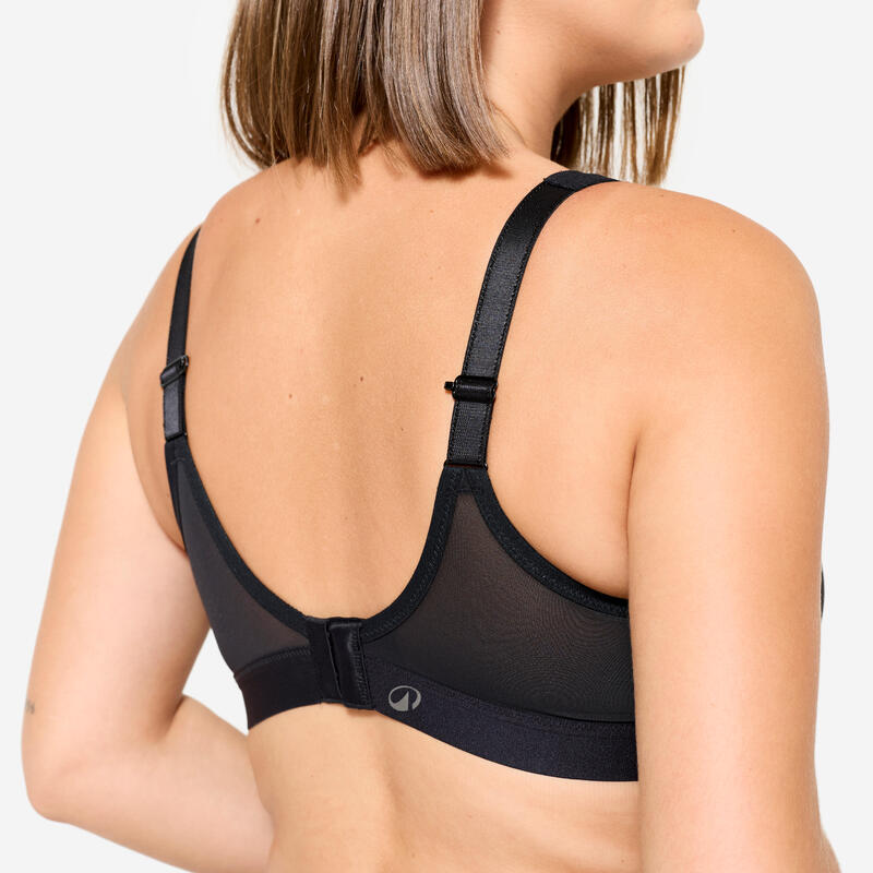 Brassière bretelles croisables maintien fort femme, Noir