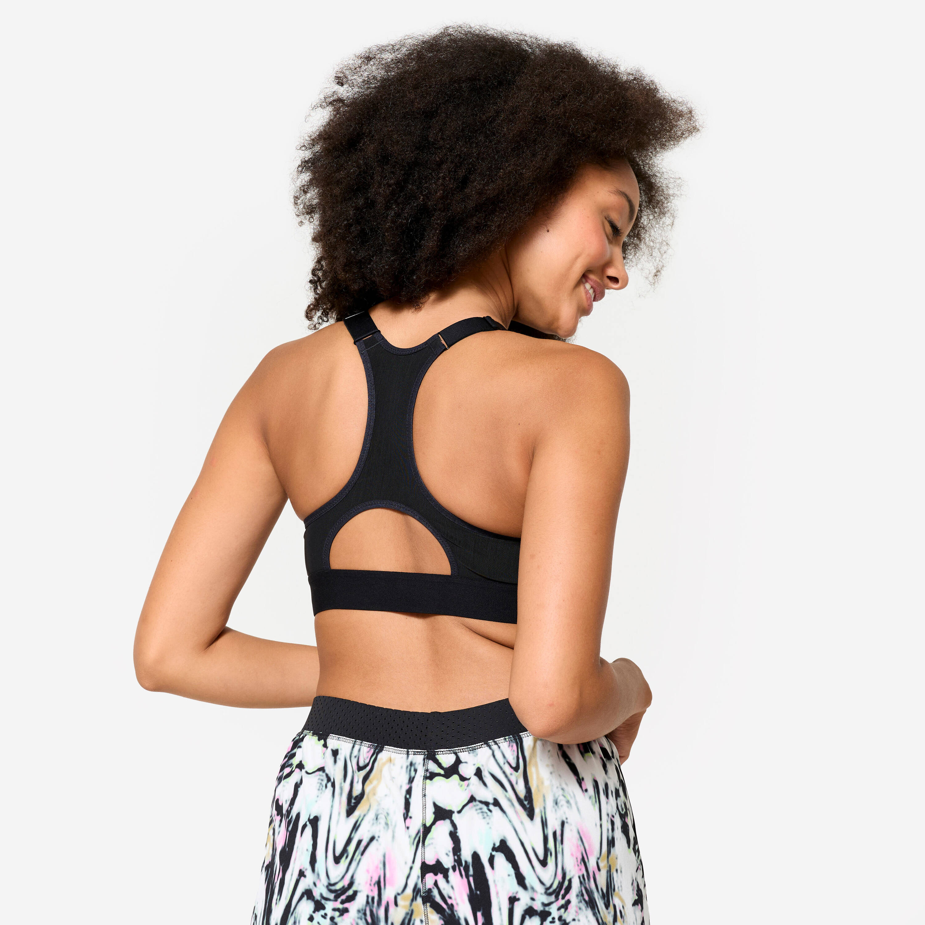 Women Sports Bra, Padded with Zip Detailing, High Support - White -  4