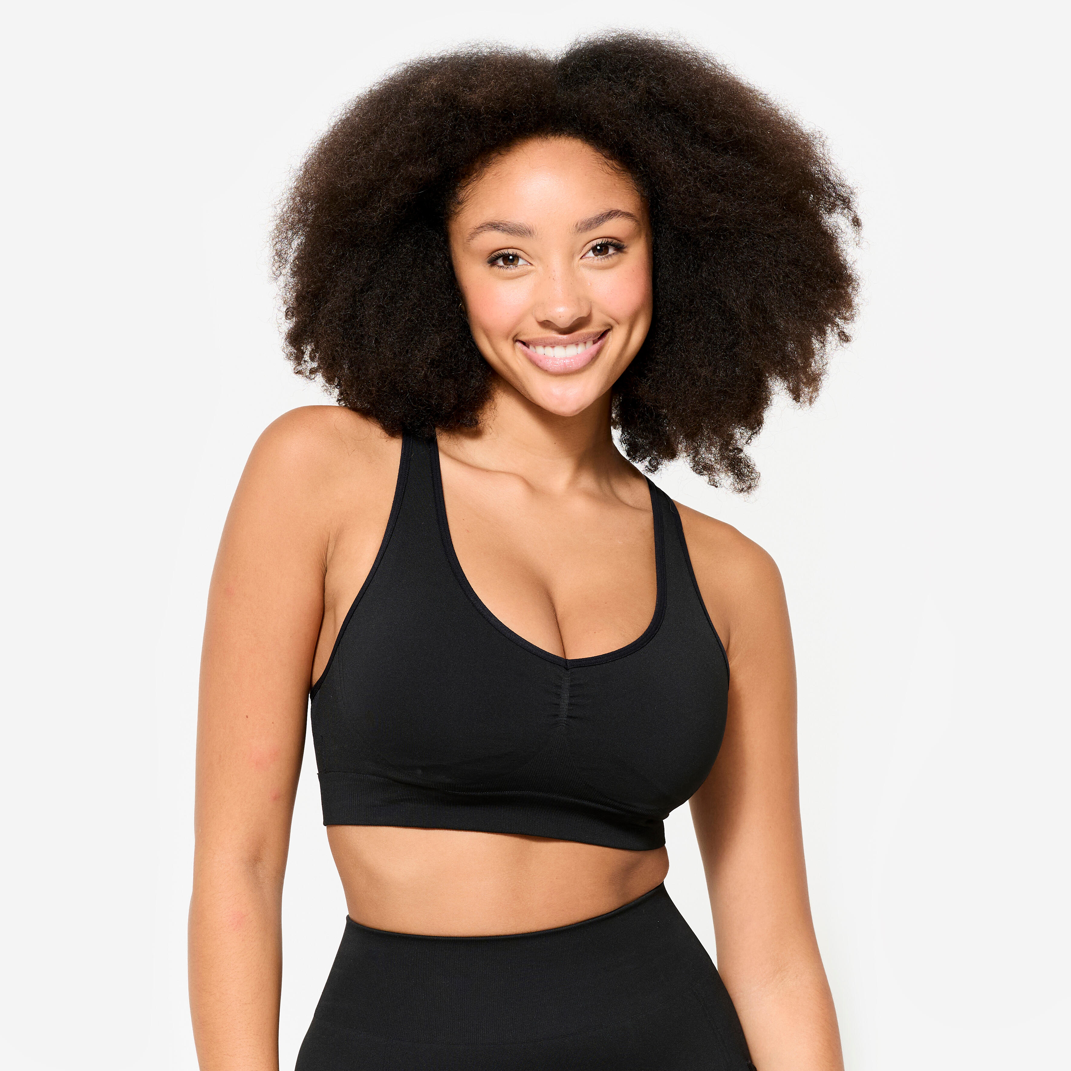 Women's Light Support Sports Bra with Cross-Over Straps - Black
