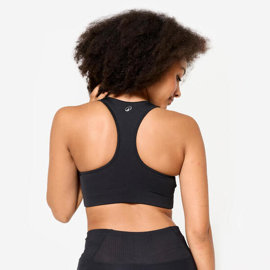 Brassière doublée dos nageur maintien modéré Femme, Noir