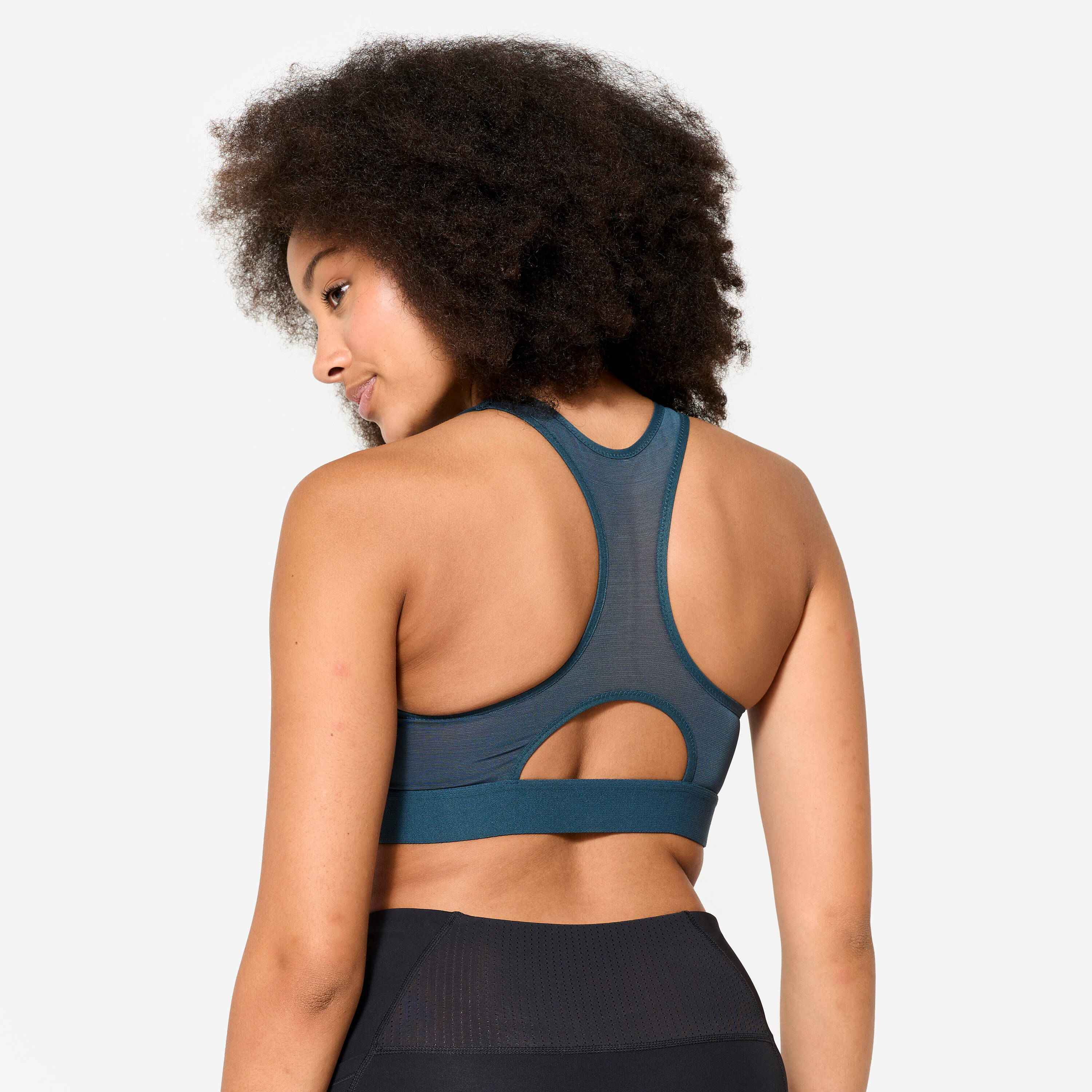 Women's Medium Support Ribbed Zip-Up Sports Bra - Turquoise -  4