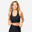 Brassière côtelée zippée maintien modéré Femme, Noir fumé