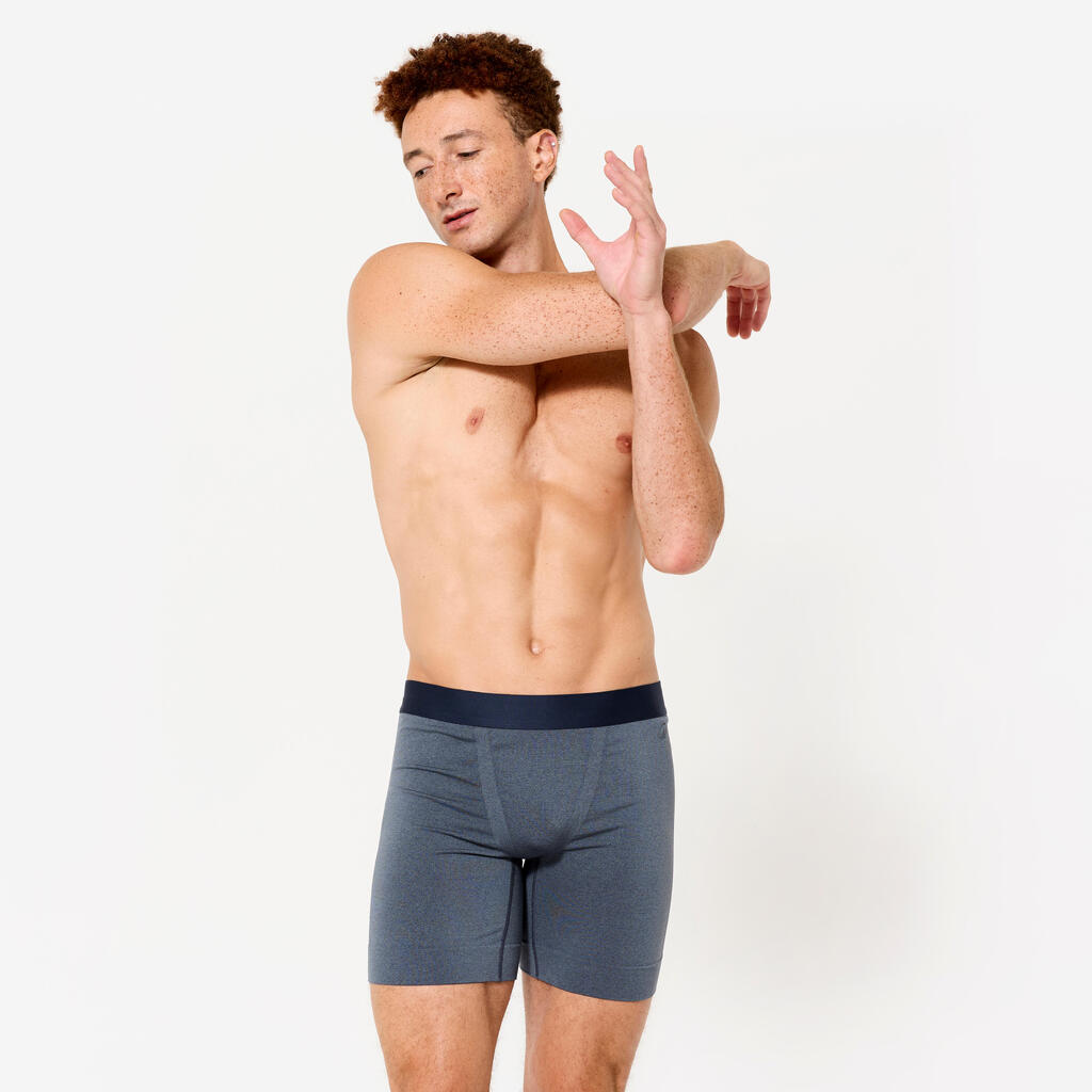 Boxer long sans couture homme, bleu chiné
