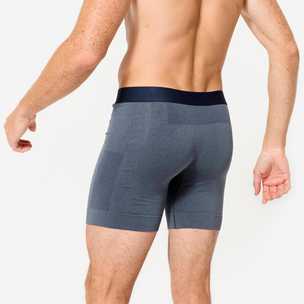 Boxer long sans couture homme, bleu chiné