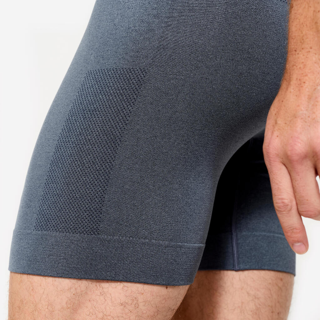 Boxer long sans couture homme, bleu chiné