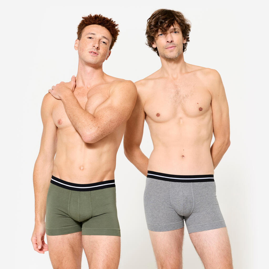 Moške bombažne boksarice Majority Twin-Pack - siva/kaki zelena