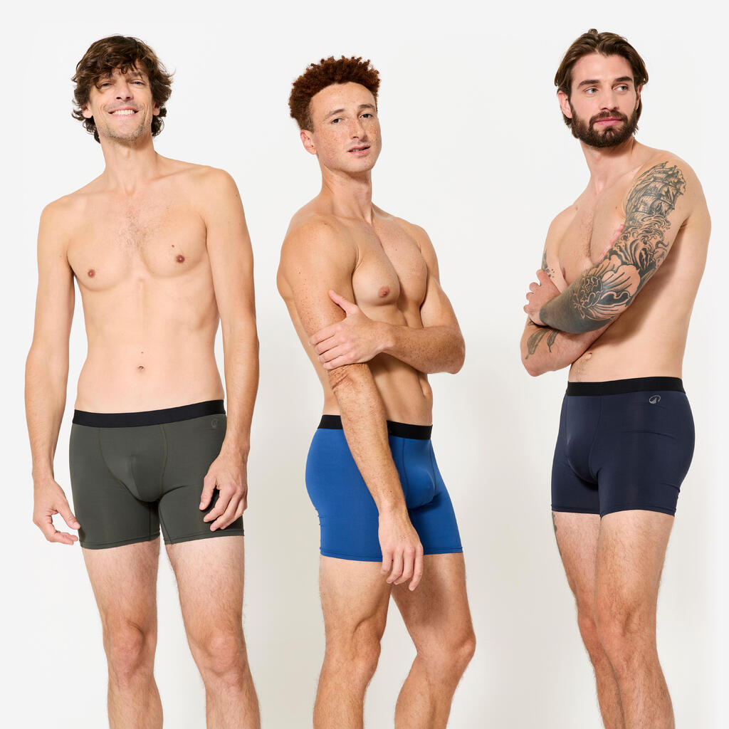 Lot de 3 boxers respirants en microfibre Homme, noir/bleu/rouge