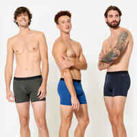 Men's Breathable Microfibre Boxers Tri-Pack - Dark Blue/Blue/Khaki