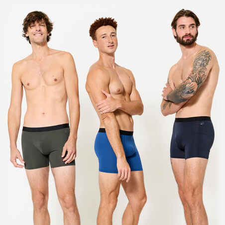 Men's Breathable Microfibre Boxers Tri-Pack - Dark Blue/Blue/Khaki