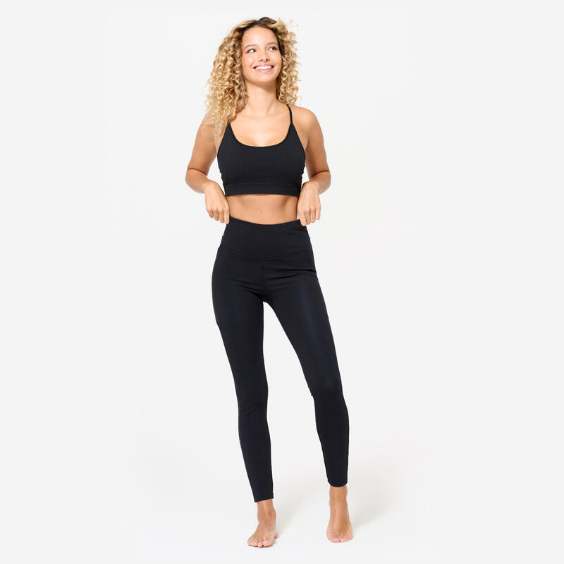 Nahtloser gerippter Sport-BH, leichter Halt, Damen, Schwarz