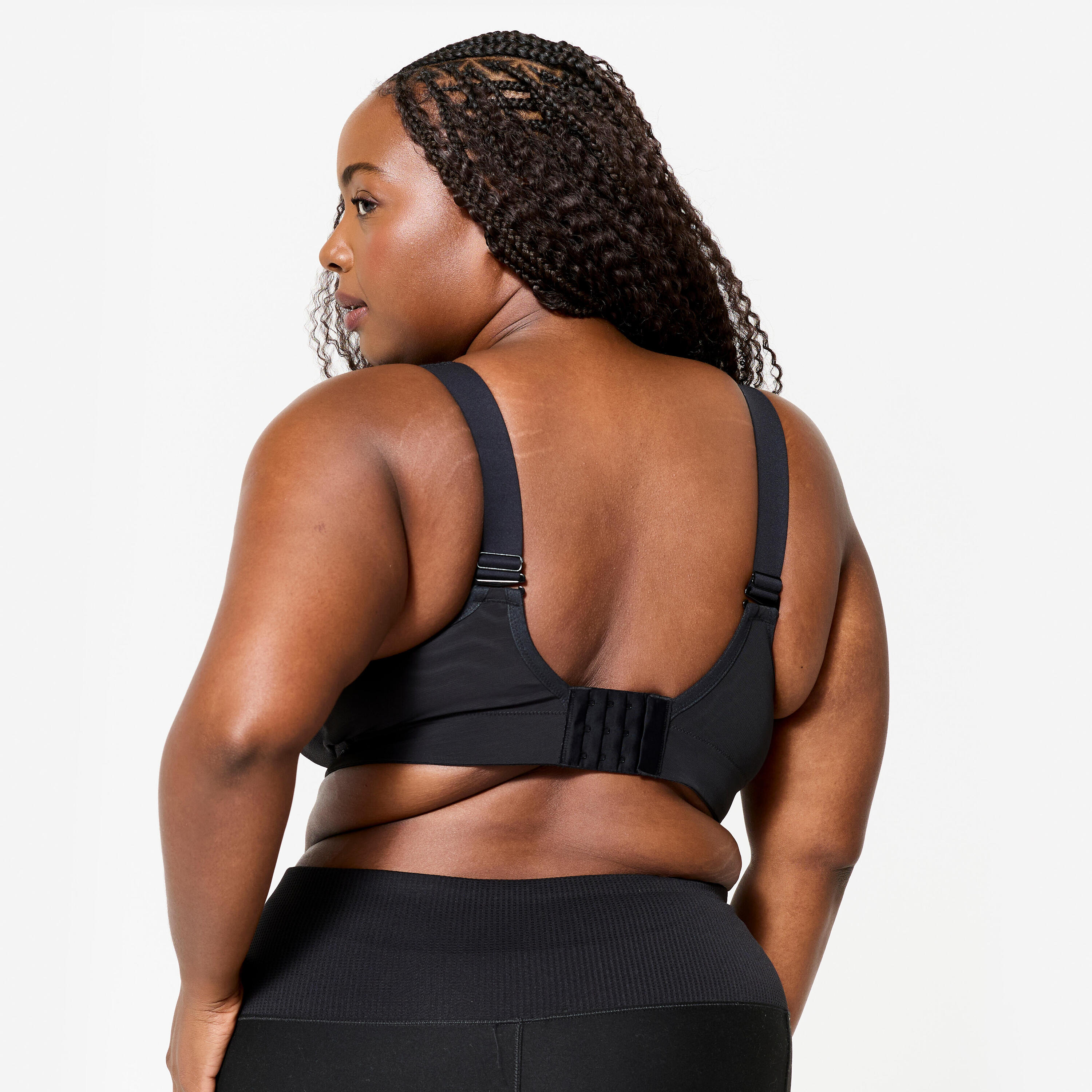Reggiseno sportivo donna palestra traspirante coppa E-H sostegno alto nero 3/9