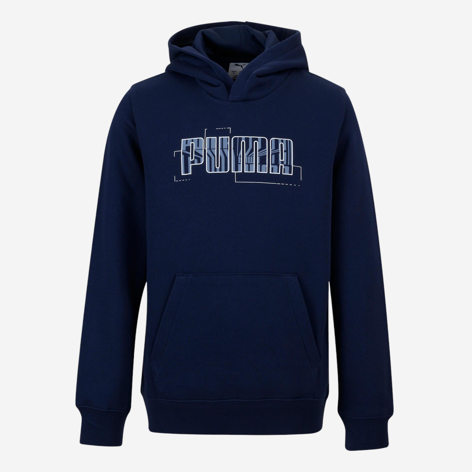 PUMA Felpa Puma bambino ginnastica con cappuccio pesante azzurra stampata