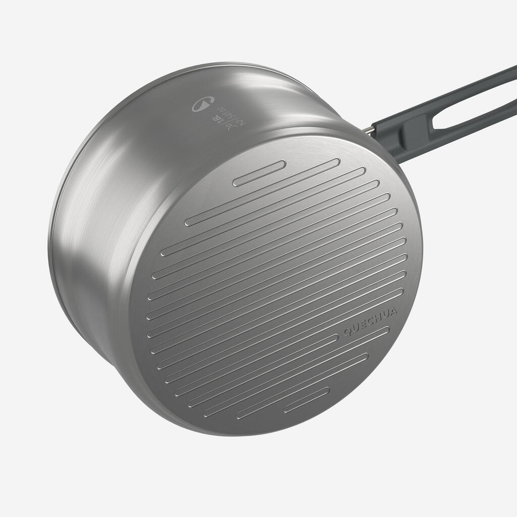 Popote 500 de camping en acier inox + anti-adhésif - 2 personnes - 15 éléments