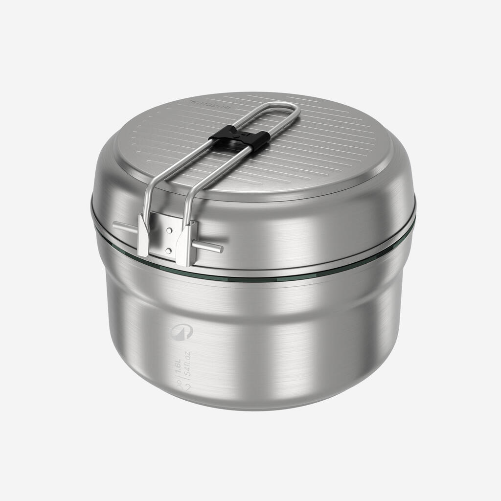 Popote 500 de camping en acier inox + anti-adhésif - 2 personnes - 15 éléments