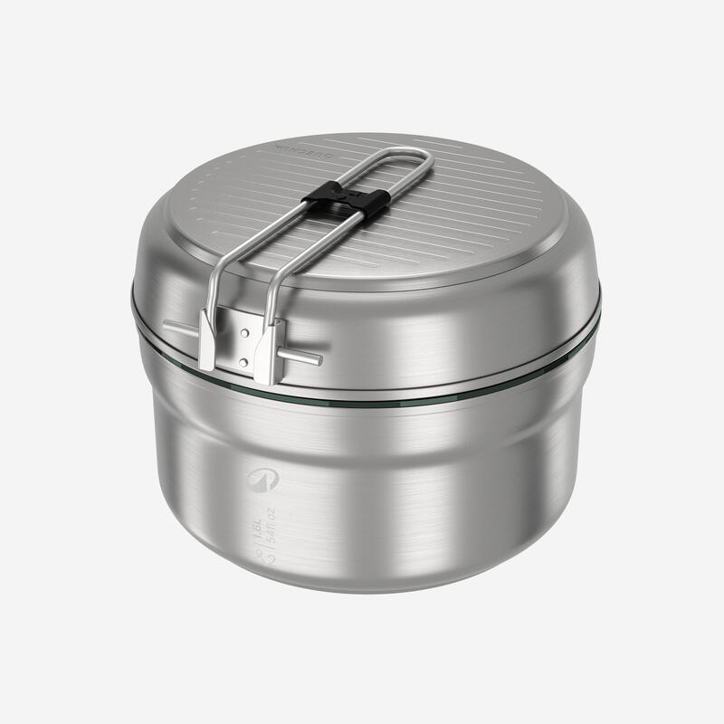 Conjunto de cozinha 500 de campismo em aço inox+anti-aderente - 2P - 15 peças.