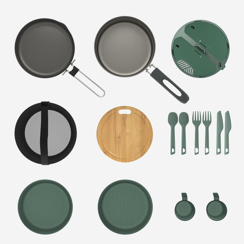 Conjunto de cozinha 500 de campismo em aço inox+anti-aderente - 2P - 15 peças.