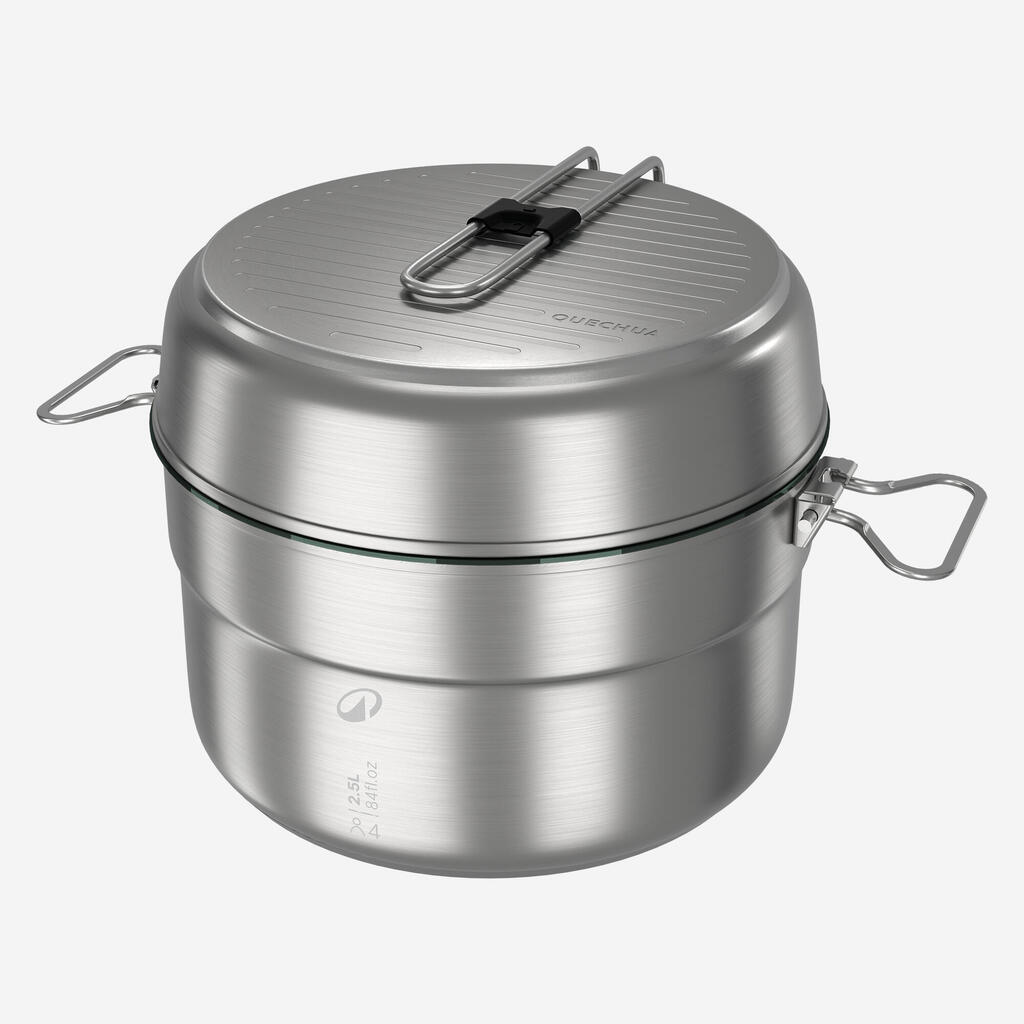 Popote 500 de camping en acier inox + anti-adhésif - 4 personnes - 25 éléments
