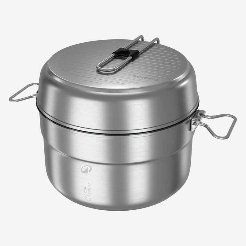Popote 500 de camping en acier inox + anti-adhésif - 4 personnes - 25 éléments