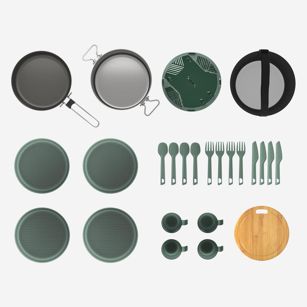 Popote 500 de camping en acier inox + anti-adhésif - 4 personnes - 25 éléments
