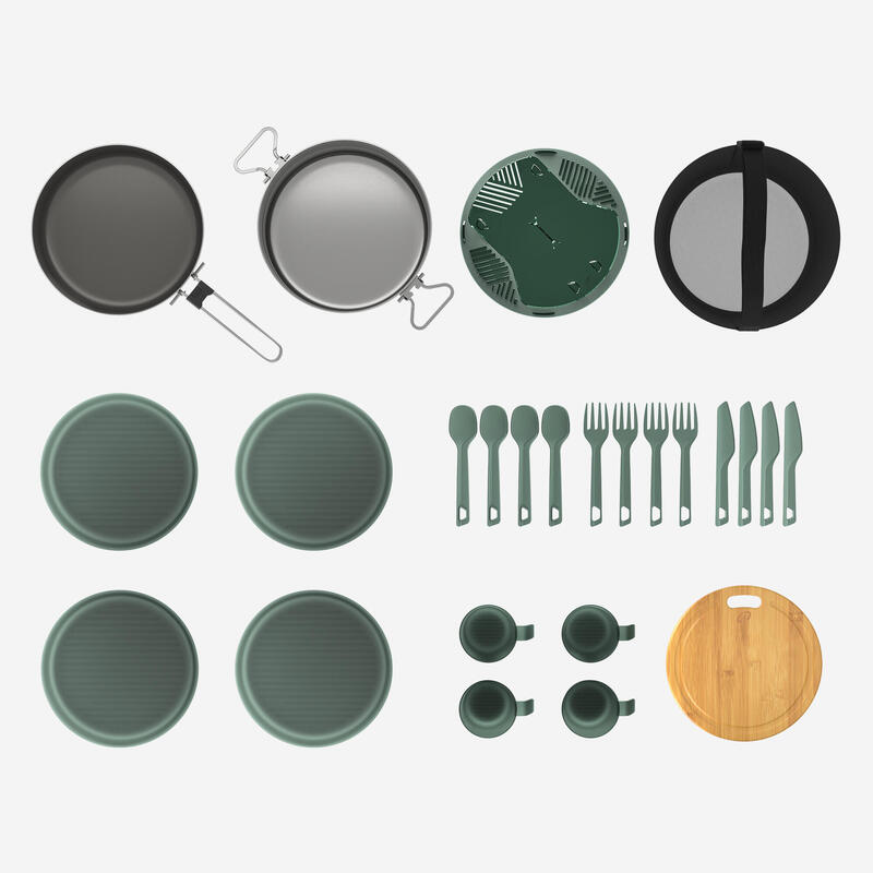 Popote 500 de camping en acier inox + anti-adhésif - 4 personnes - 25 éléments