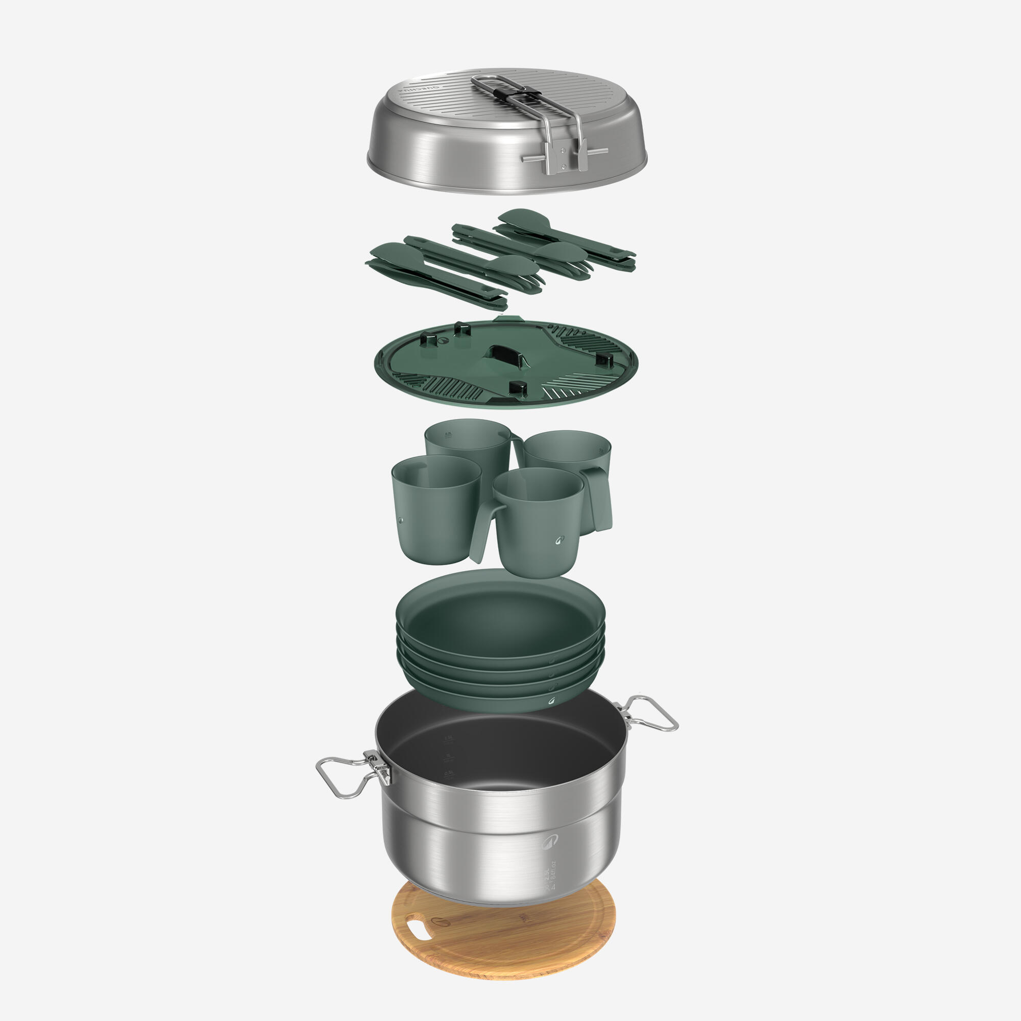 Stainless Steel Non-stick Camping Cookset 500 4 People 25 Items