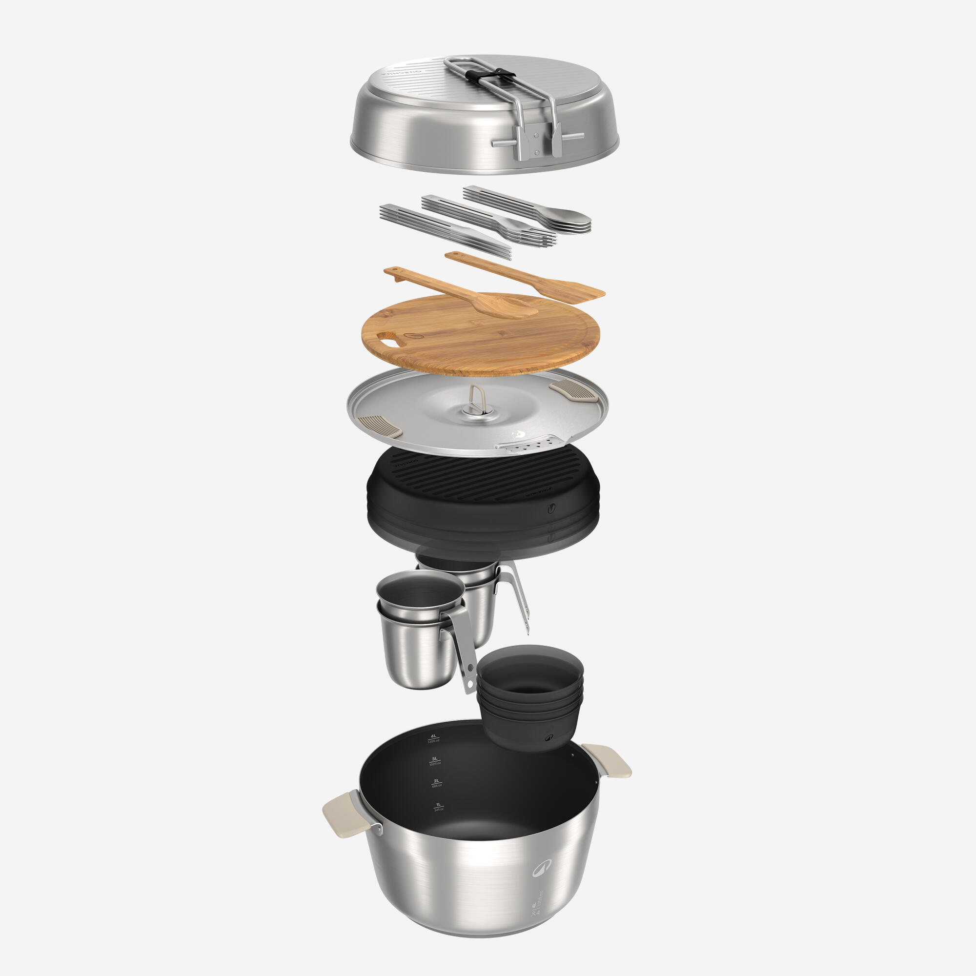 Set de gătit 900 camping din inox + antiaderent, 4 persoane, 33 elemente XL
