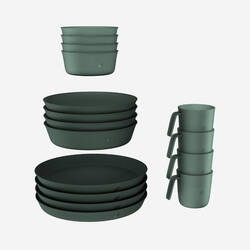 500 4-person plastic crockery set with 8 plates, 4 bowls & 4 glasses