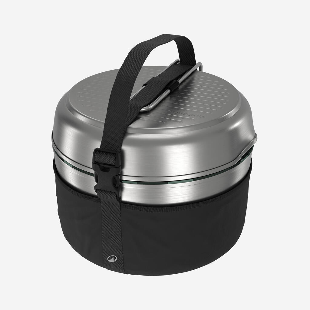 Popote 500 de camping en acier inox + anti-adhésif - 2 personnes - 15 éléments