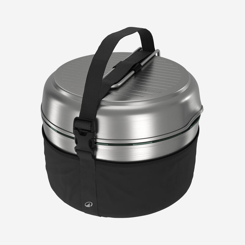 Conjunto de cozinha 500 de campismo em aço inox+anti-aderente - 2P - 15 peças.