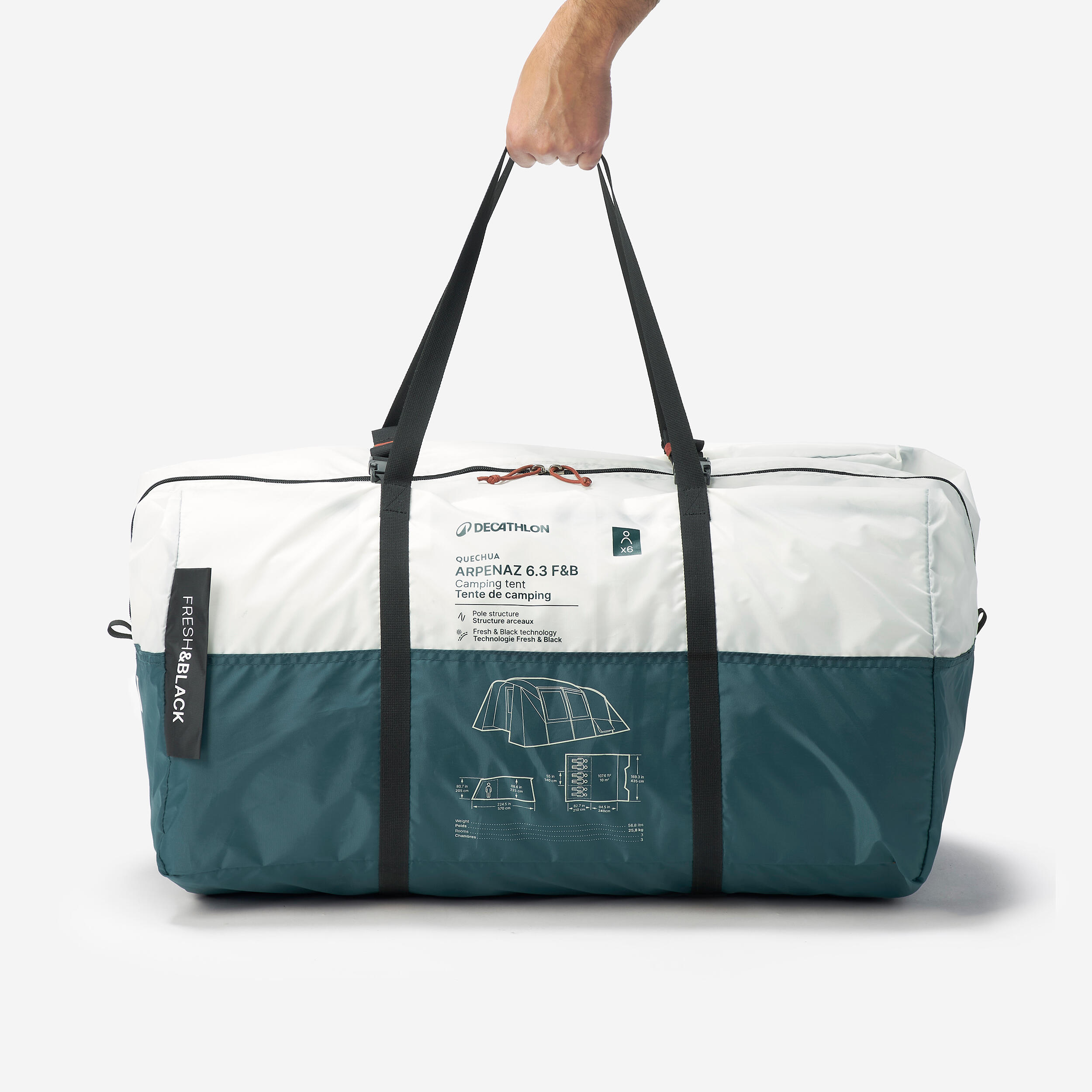 QUECHUA Rodinný kempingový stan Arpenaz 6.3 Fresh&Black 6os. 3 spálne bez · záber 6