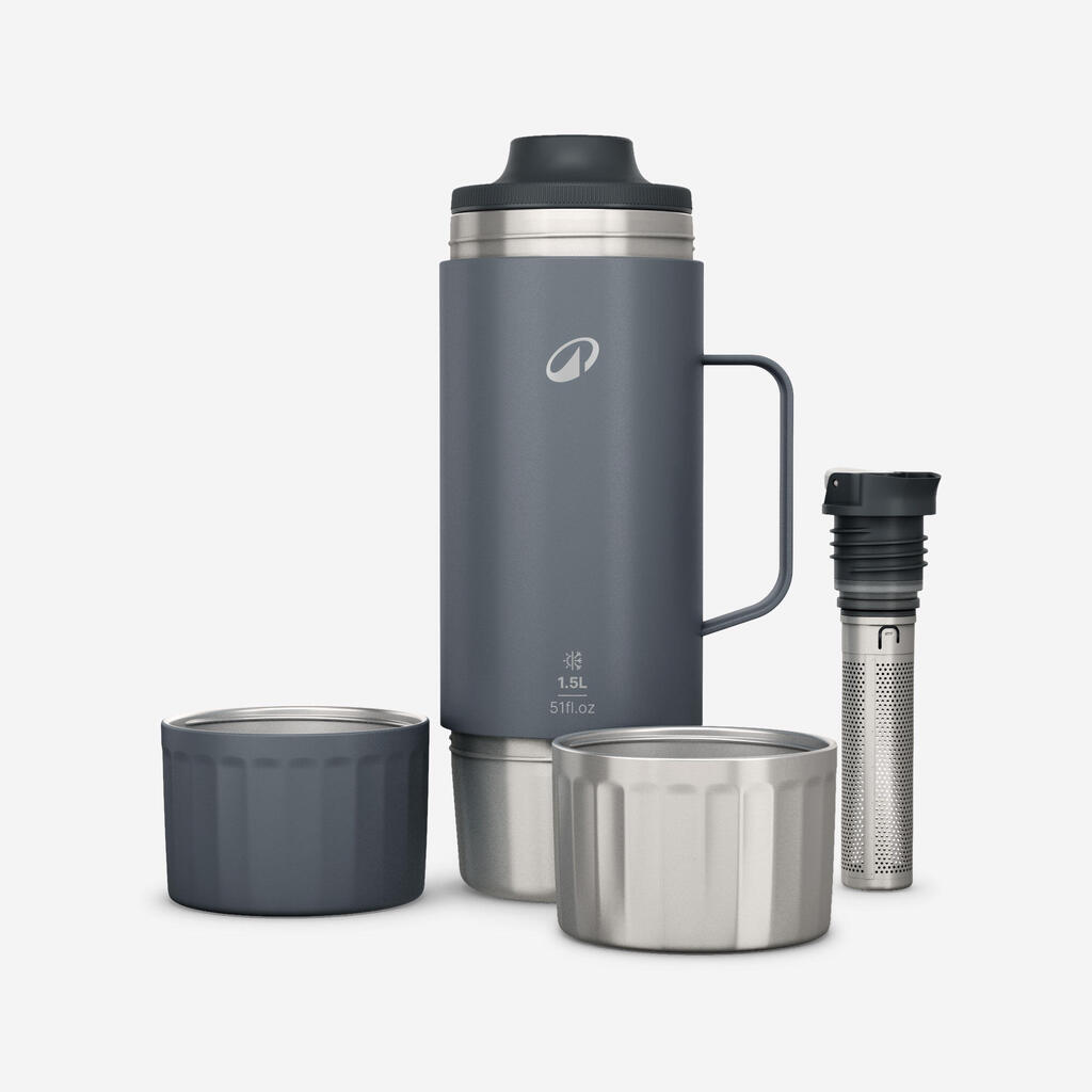Bouteille 900 isotherme 1,5L inox de randonnée et camping, bouchon instantané.