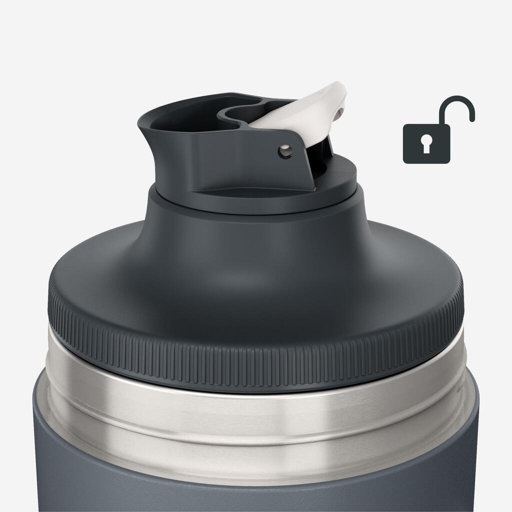 Bouteille 900 isotherme 1,5L inox de randonnée et camping, bouchon instantané.