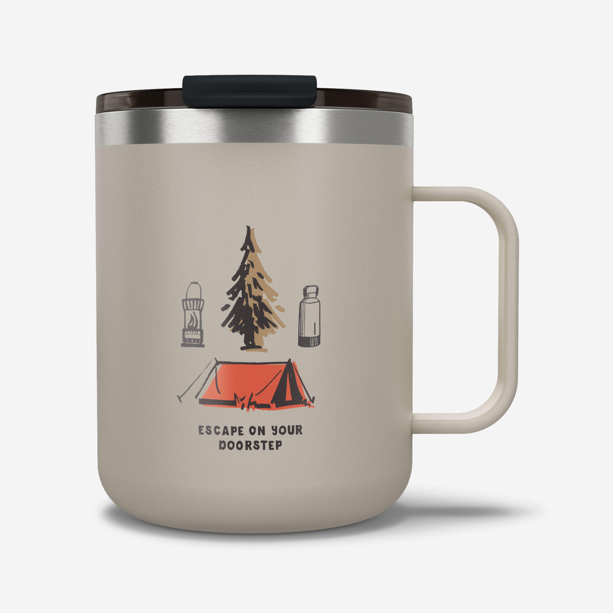 0.35 L Stainless Steel Isothermal Mug for camping, hiking/trekking - Beige