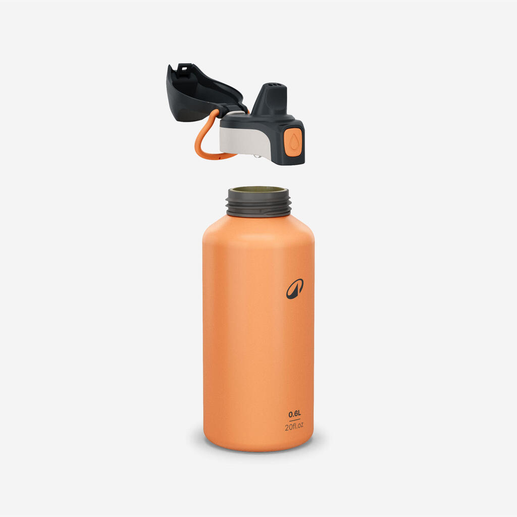 0.6 L aluminium kids’ water flask 500 with instant cap for hiking - Orange