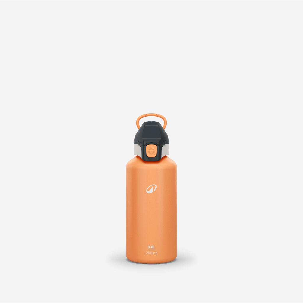0.6 L aluminium kids’ water flask 500 with instant cap for hiking - Orange