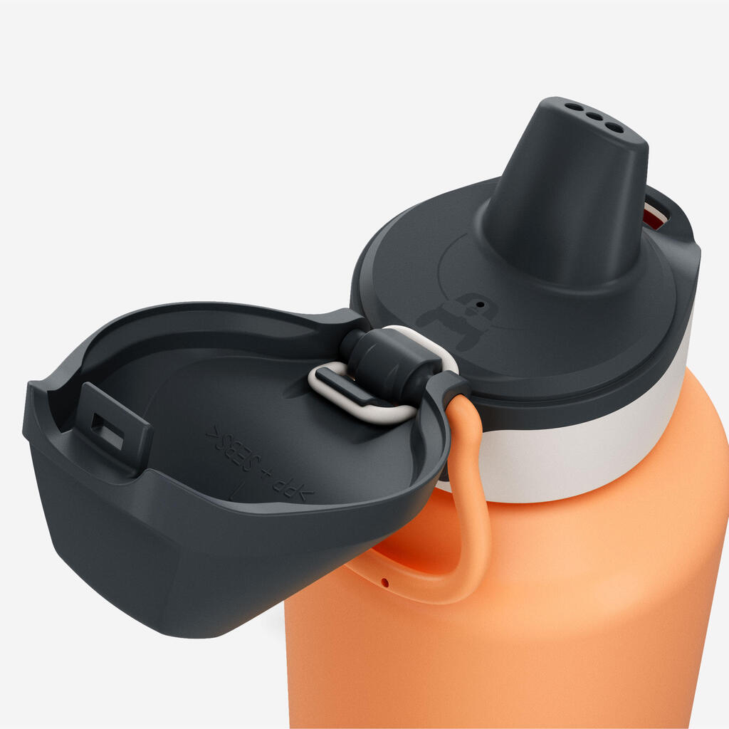 0.6 L aluminium kids’ water flask 500 with instant cap for hiking - Orange