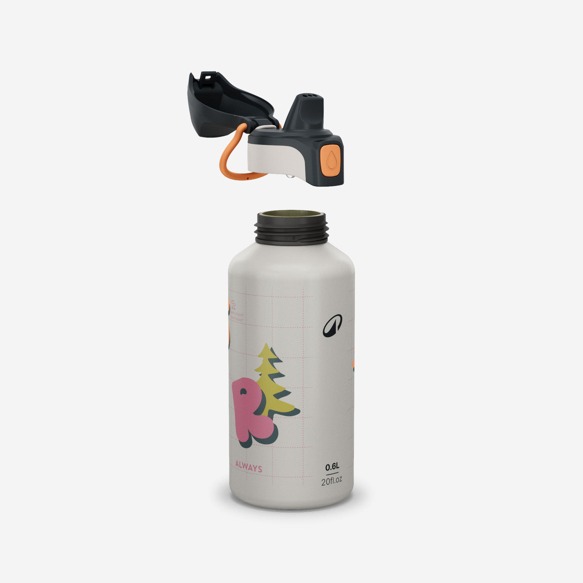 Kids’ Aluminum Hiking Water Bottle with Instant Cap, 600 ml - QUECHUA