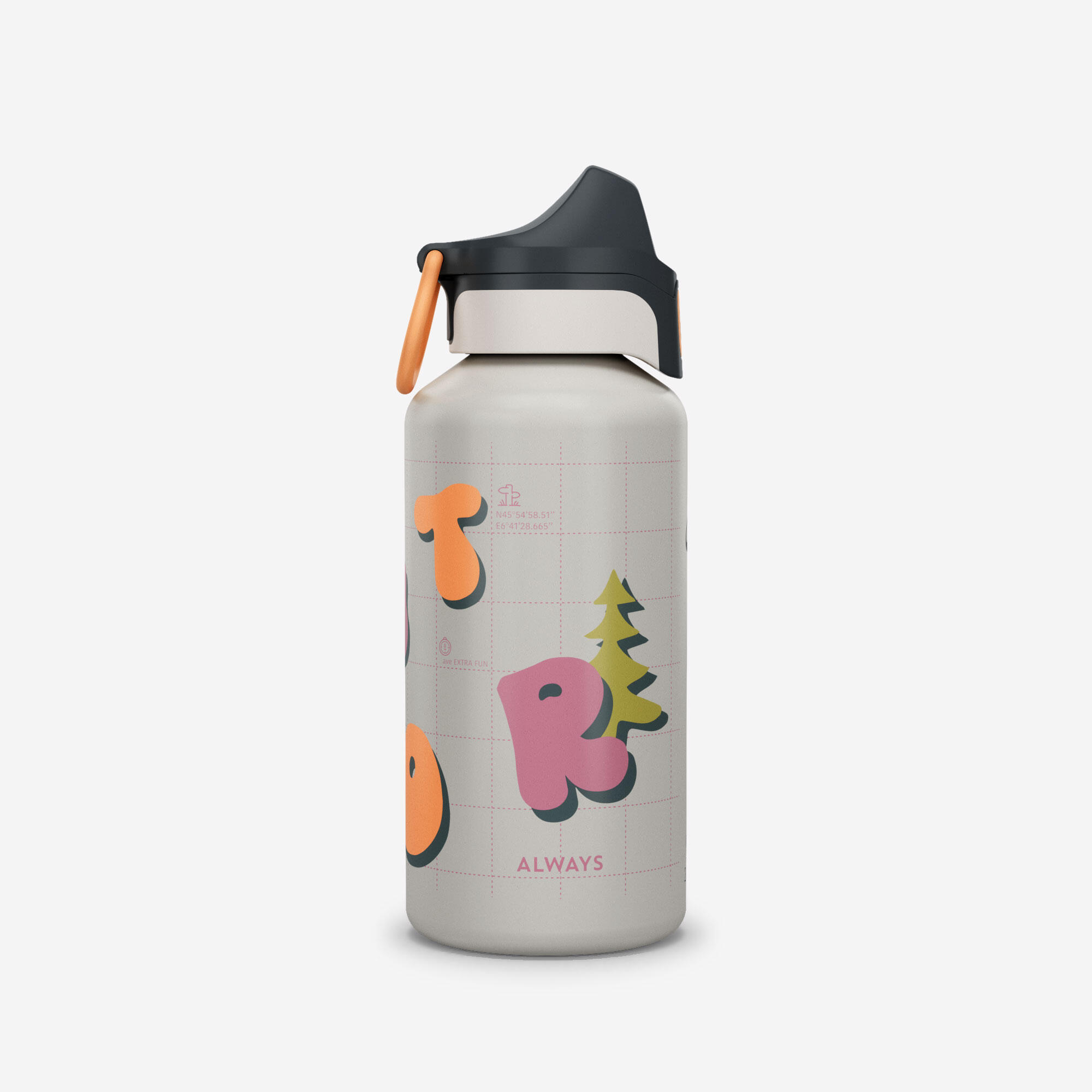 Kids’ Aluminum Hiking Water Bottle with Instant Cap, 600 ml - QUECHUA