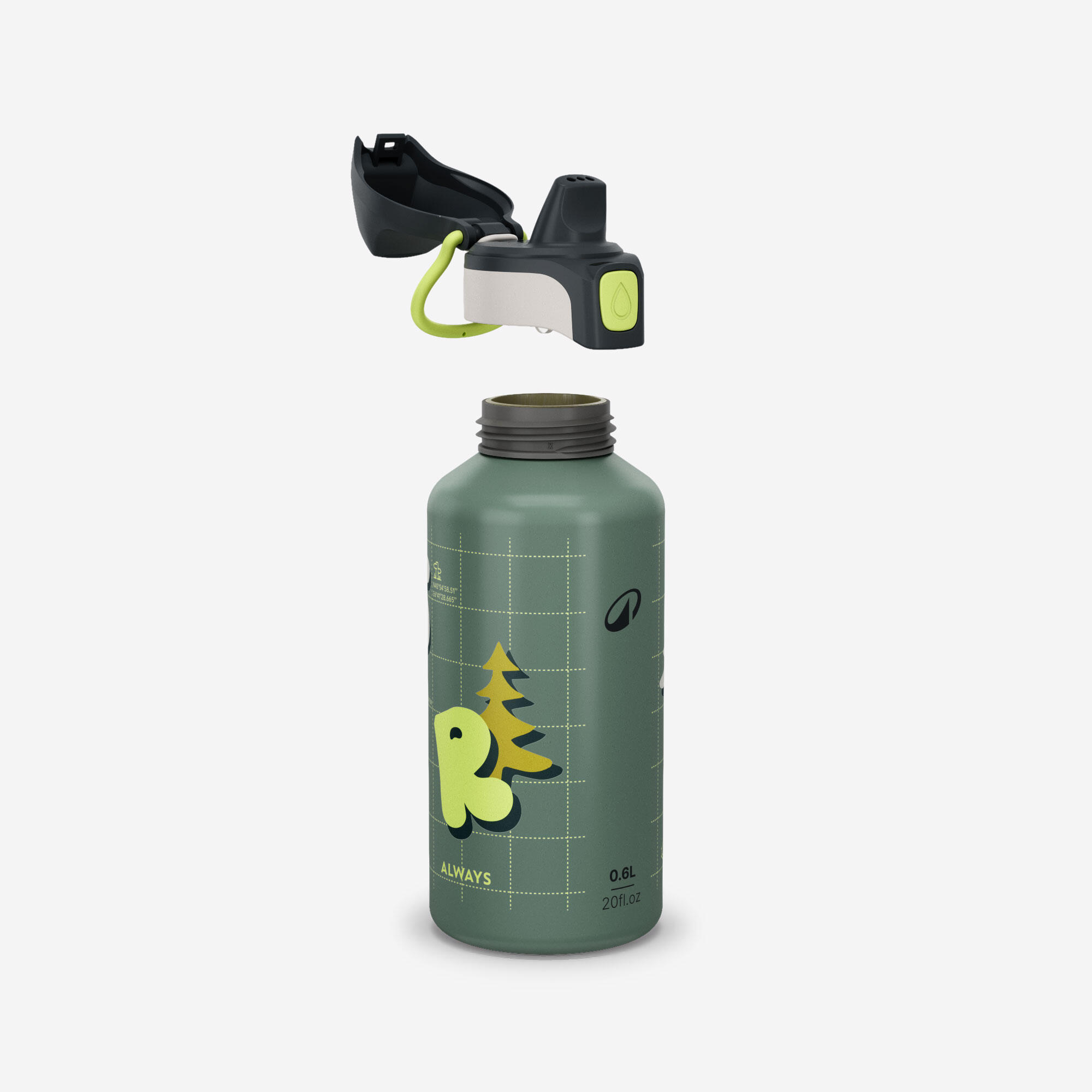 Kids’ Aluminum Hiking Water Bottle with Instant Cap, 600 ml - QUECHUA