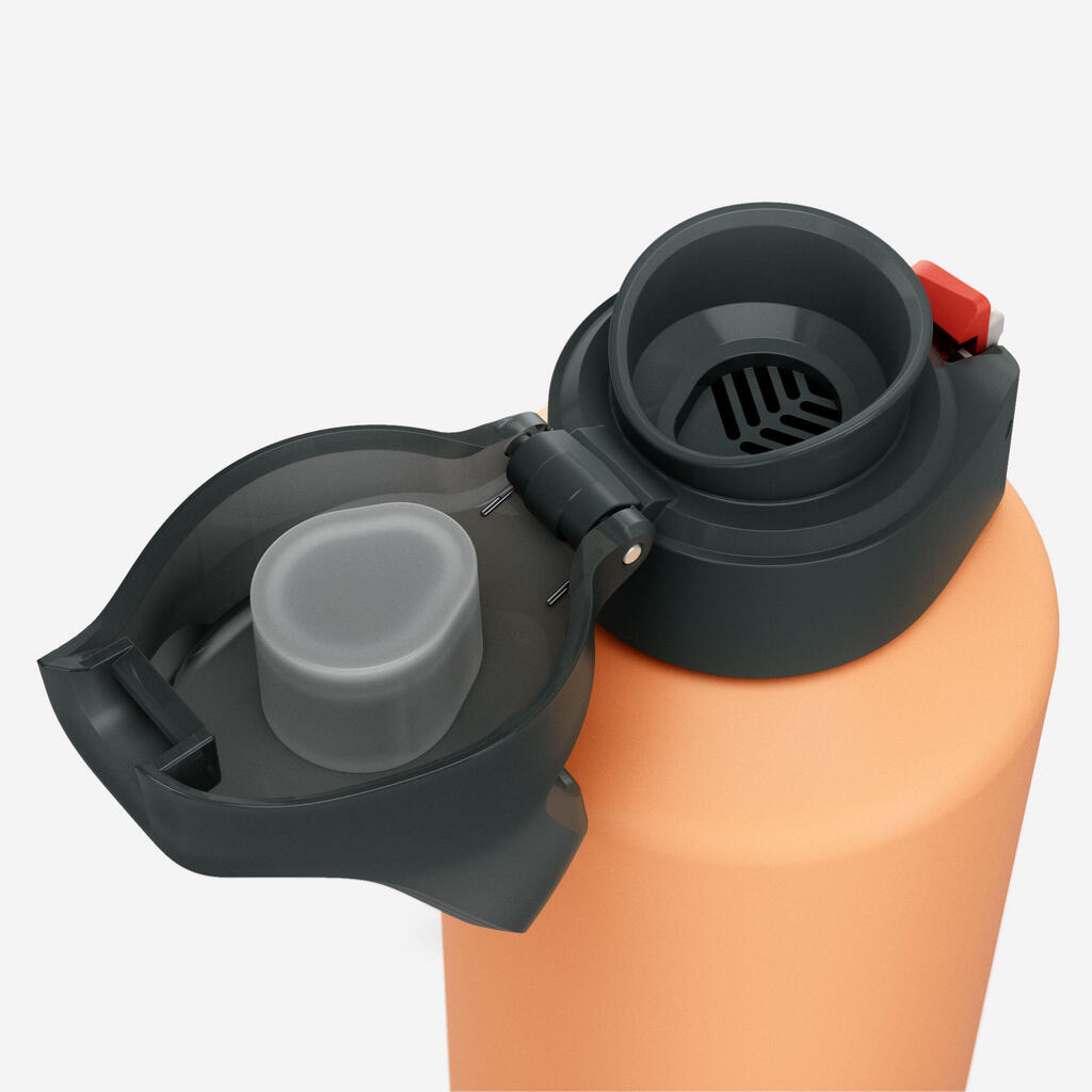 1 L aluminium water flask 500 with quick-release cap for hiking - Orange