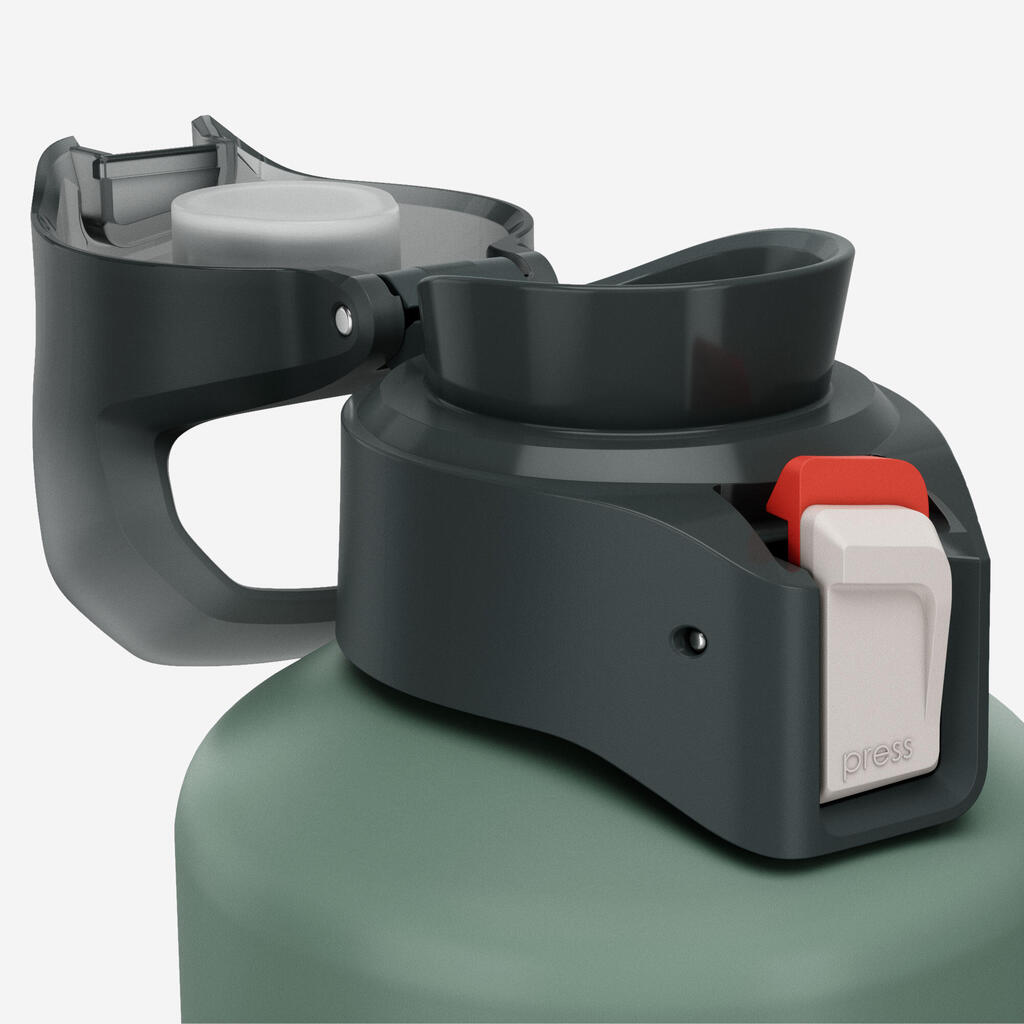 1 L aluminium water flask 500 with quick-release cap for hiking - Green