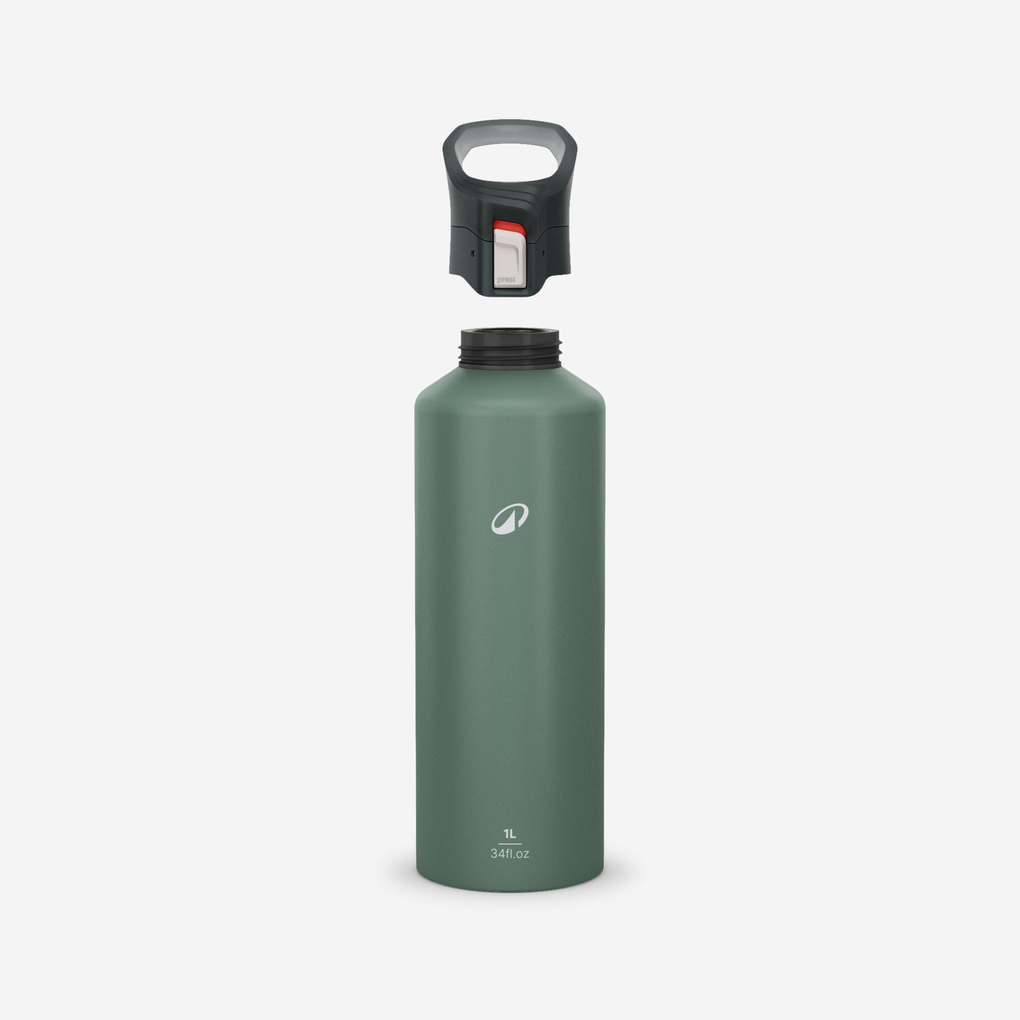 1 L aluminium water flask 500 with quick-release cap for hiking - Green 2/8