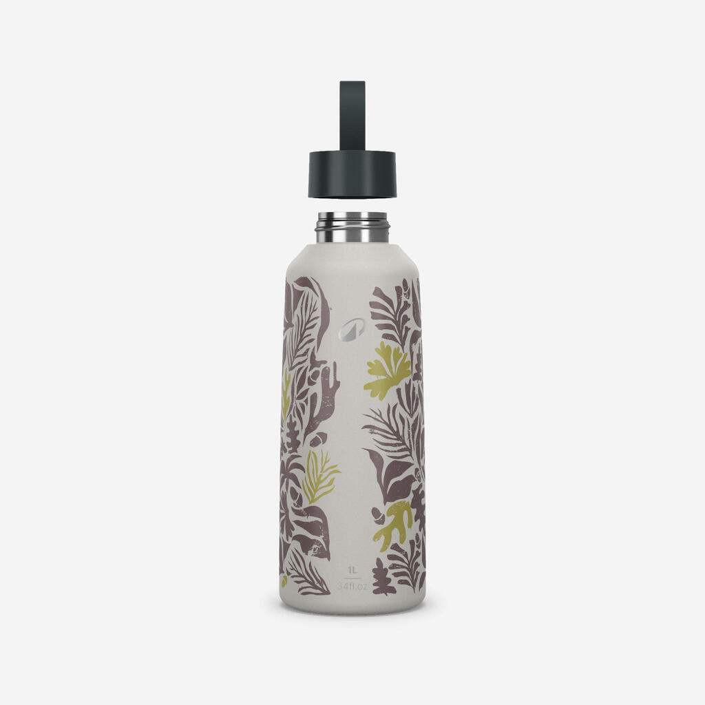 1 L stainless steel water flask 100 with screw cap for hiking - Flower Yellow