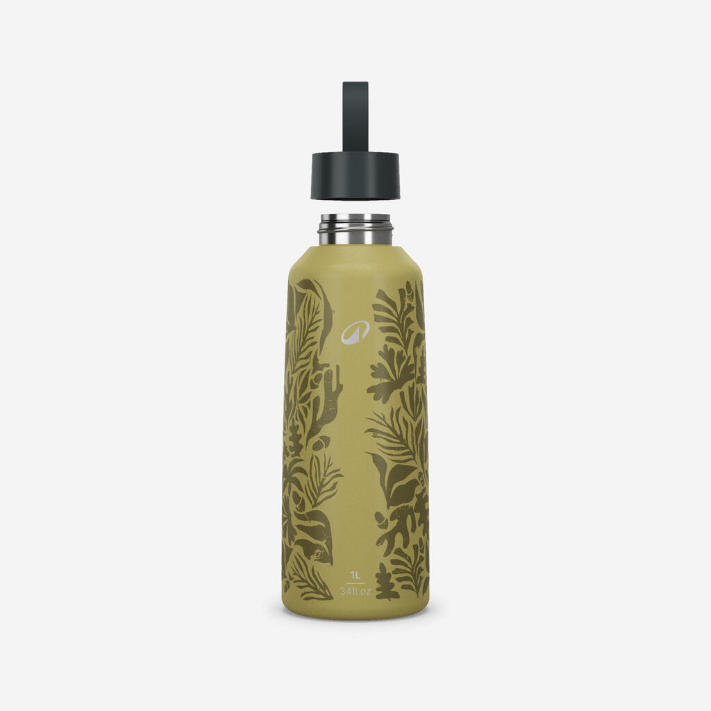 1 L stainless steel water flask 100 with screw cap for hiking - Flower Yellow