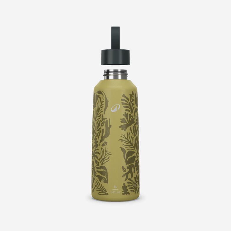 Gourde 100 inox 1l avec bouchon à vis pour la randonnée - Flower Yellow