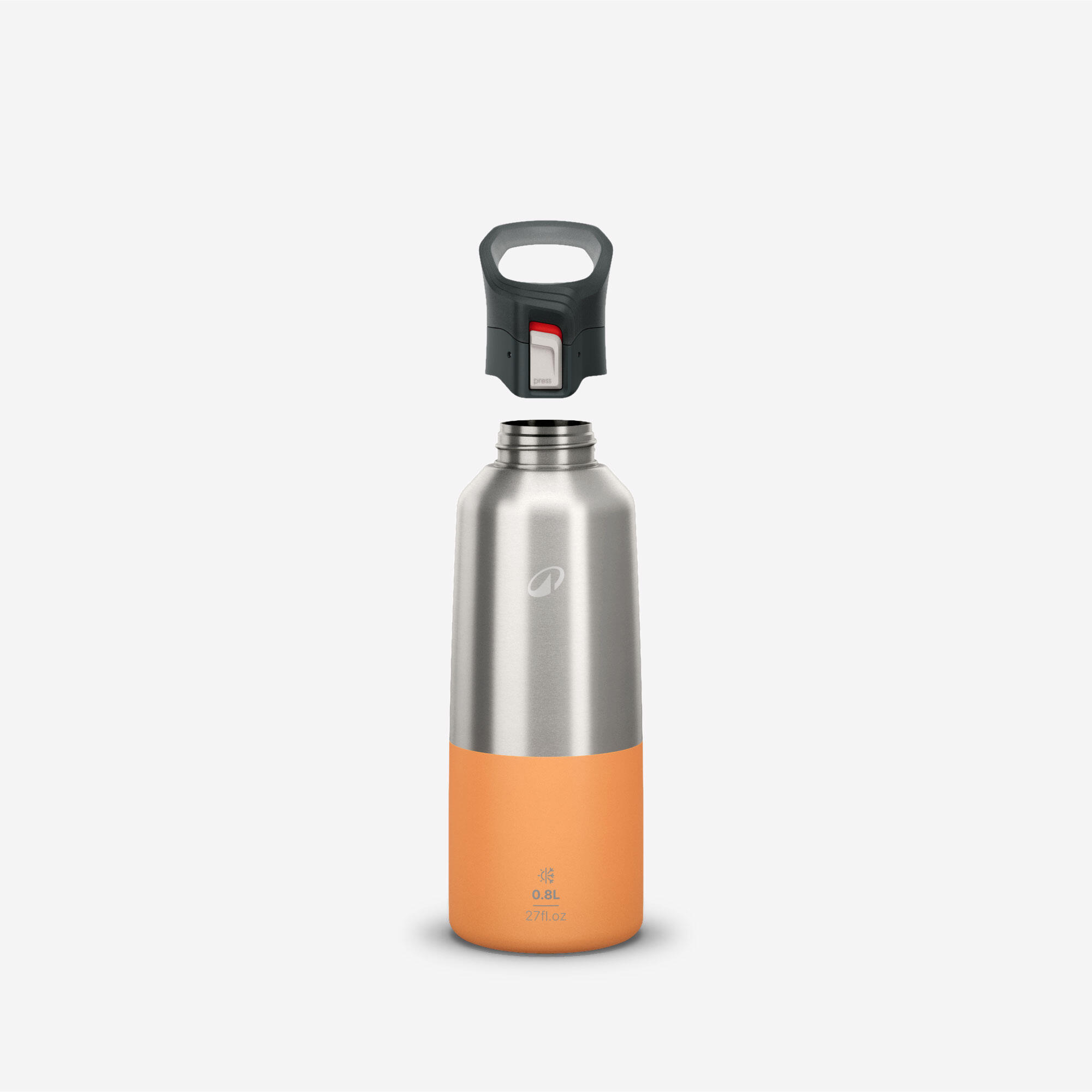 Thermosfles 90 voor wandelen rvs sneldop oranje 0,8 liter 2/8