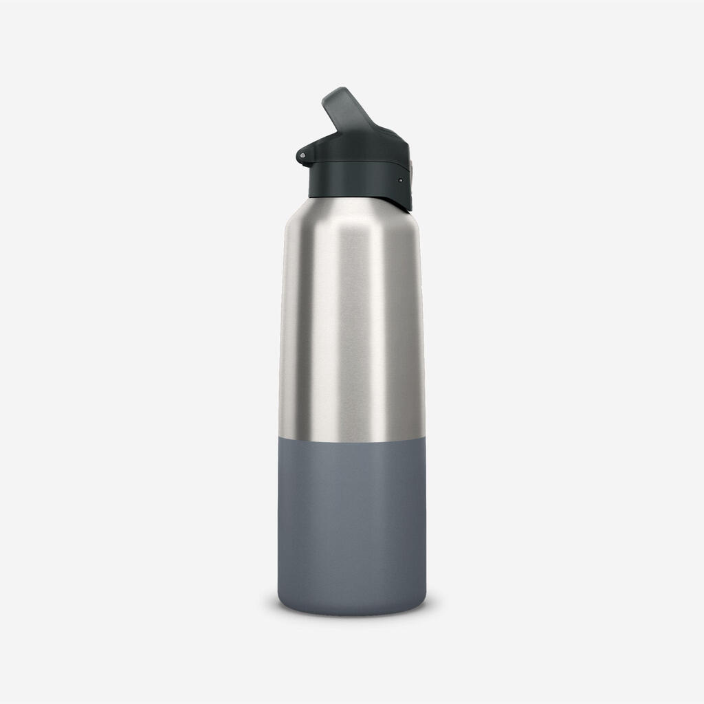 Gourde 900 isotherme inox 1L bouchon à ouverture rapide pour la randonnée - gris