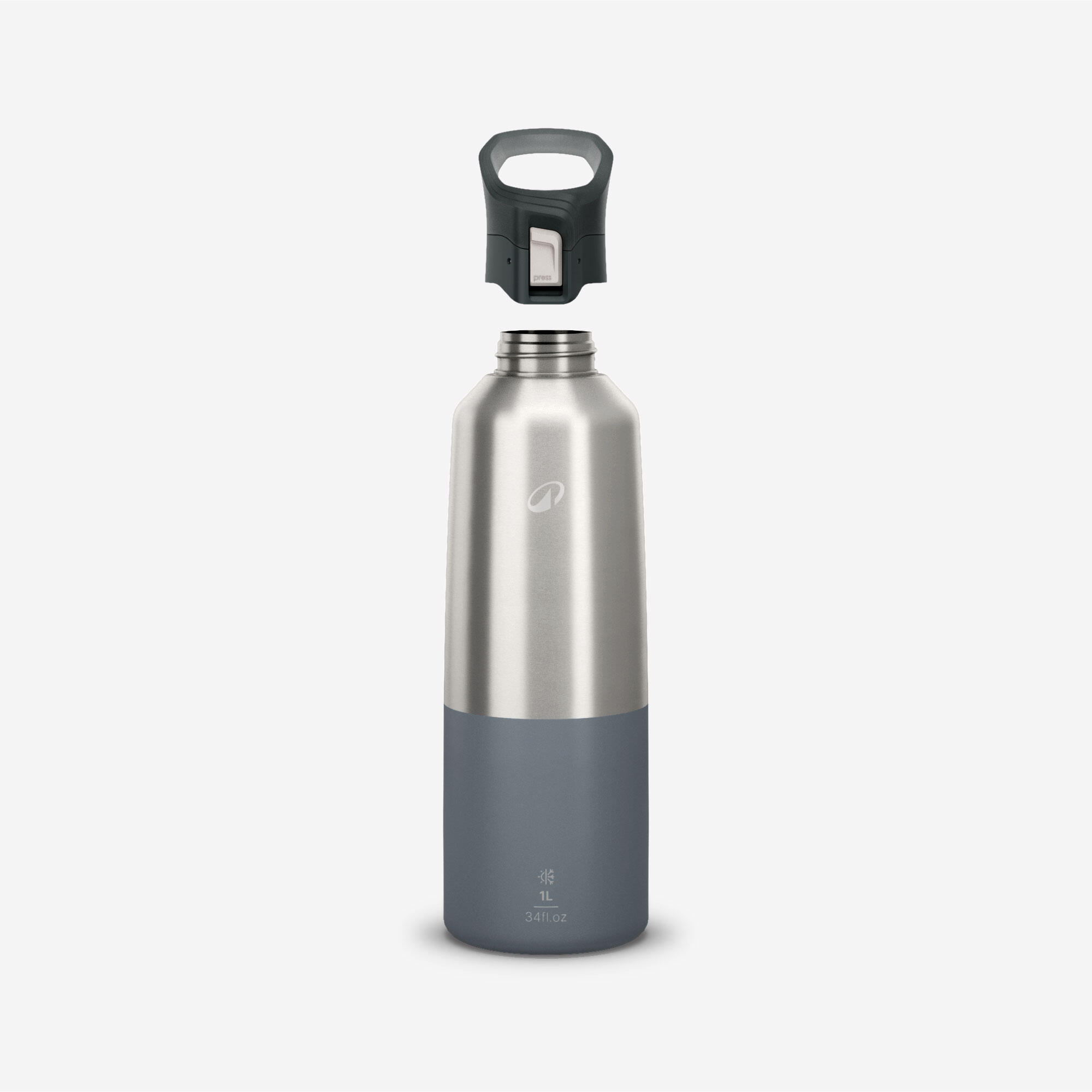 Insulated Stainless Steel Water Bottle with Quick-Release Cap 1 L - QUECHUA