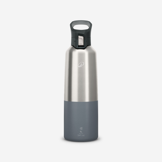 Gourde 900 isotherme inox 1L bouchon à ouverture rapide pour la randonnée - gris